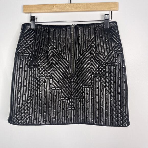 New The Jetset Diaries Black Medium Studded Lamb Leather Mini Skirt Exposed Zip - Picture 2 of 10